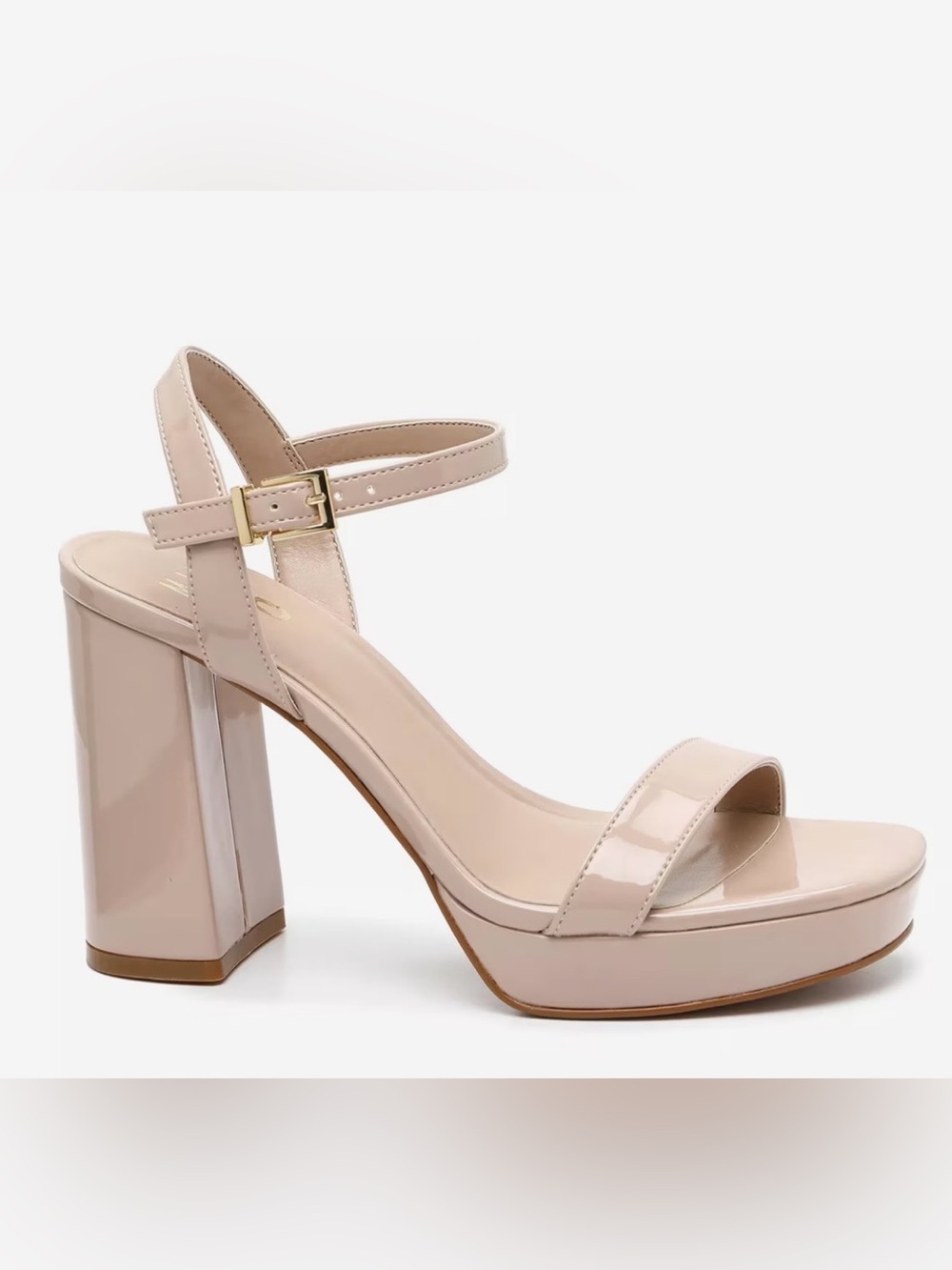 MIX No. 6 Nude Block Heel Sandals Size 8M Ankle Strap Patent Finish